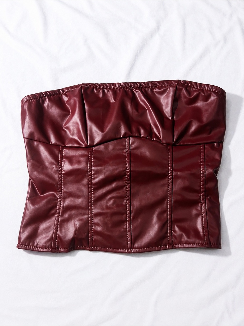 SHEIN Burgundy Faux Leather Strapless Corset Top